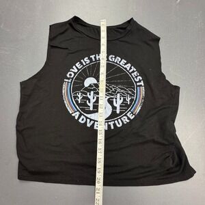 Love Is The Greatest Adventure Tank Top Women's Medium Black Graphic Muscle Tee